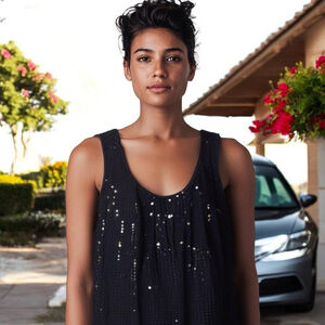 New York & Company Black Sequin Embellished Cocktail Lightweight Shift Dress 14